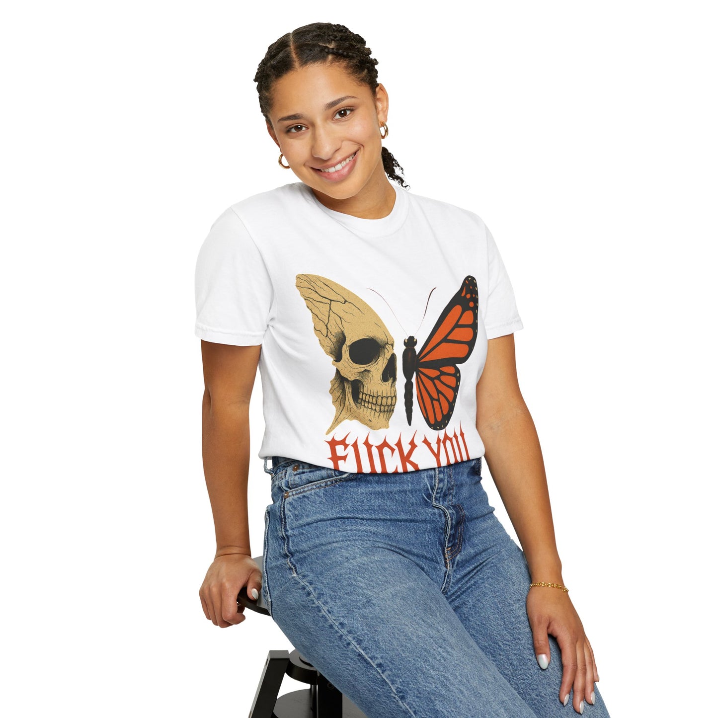 Skull and Butterfly Vulgar Graphic T-Shirt