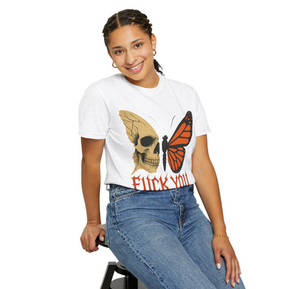Skull and Butterfly Vulgar Graphic T-Shirt