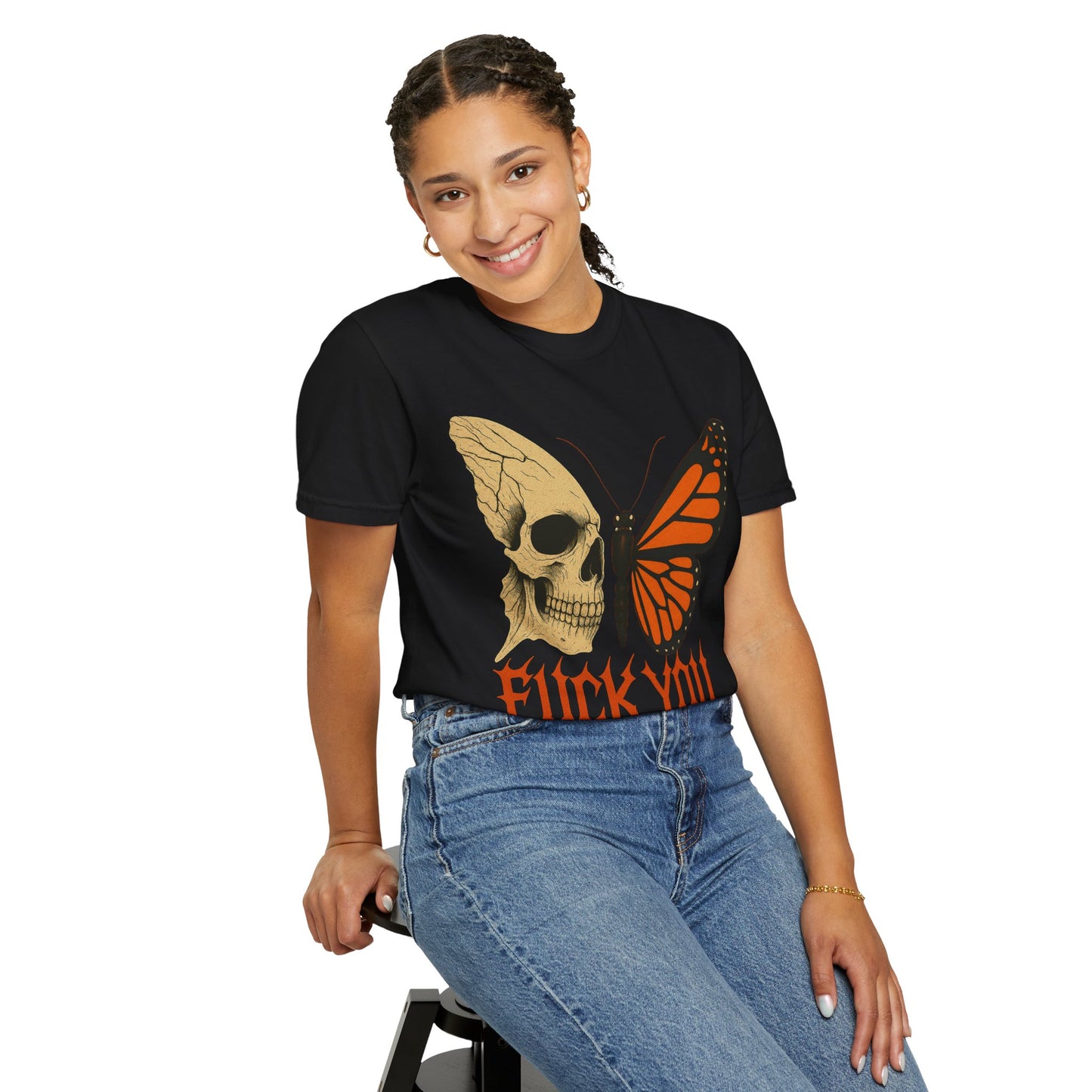 Skull and Butterfly Vulgar Graphic T-Shirt