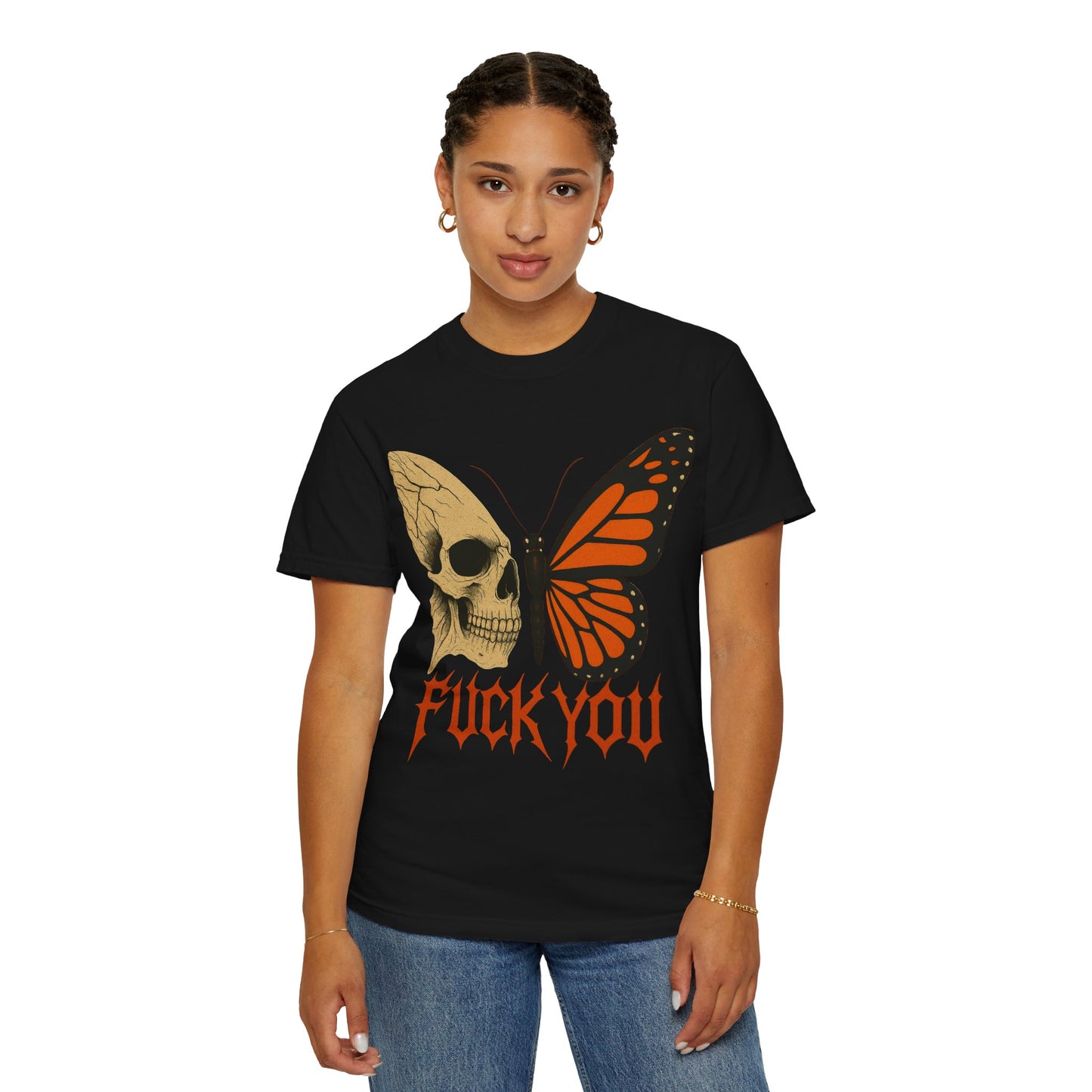 Skull and Butterfly Vulgar Graphic T-Shirt