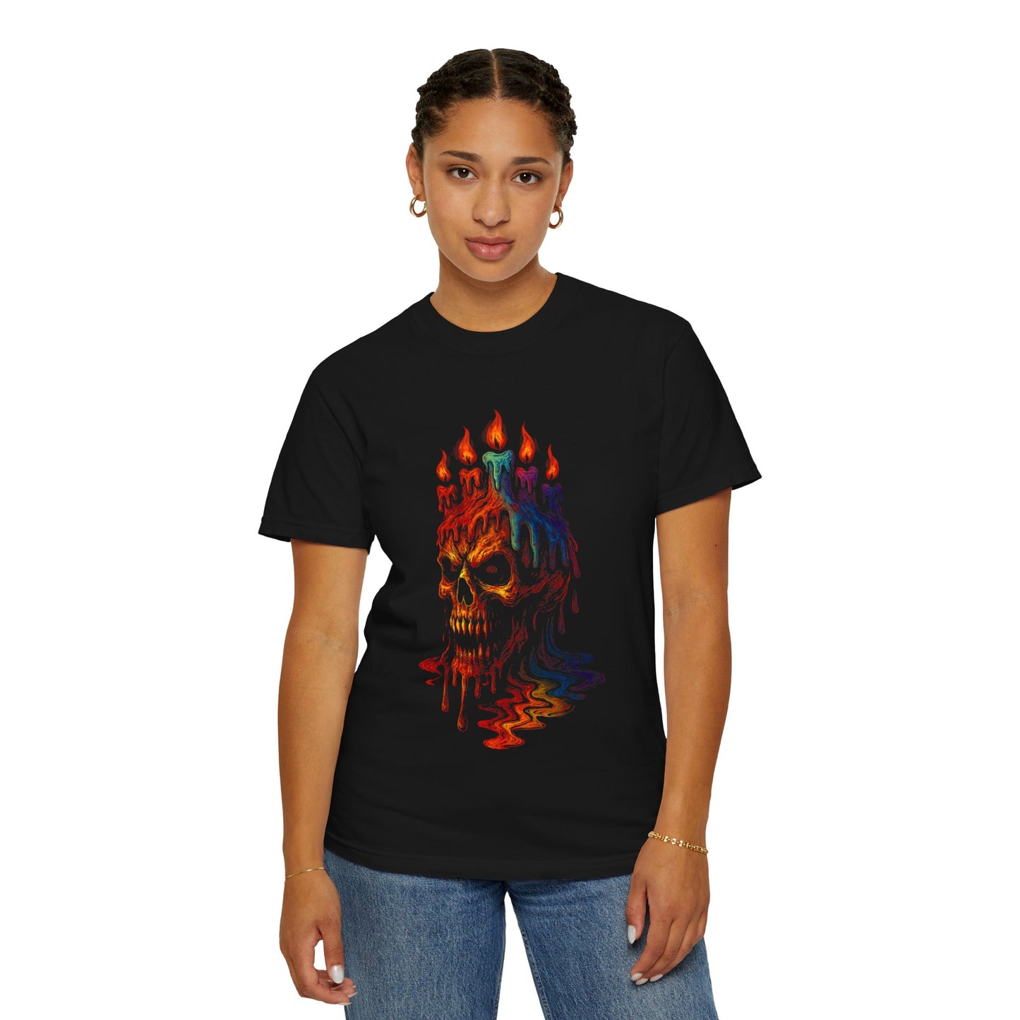 Melting Candle Horror Themed Skull T-Shirt