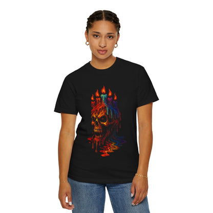 Melting Candle Horror Themed Skull T-Shirt